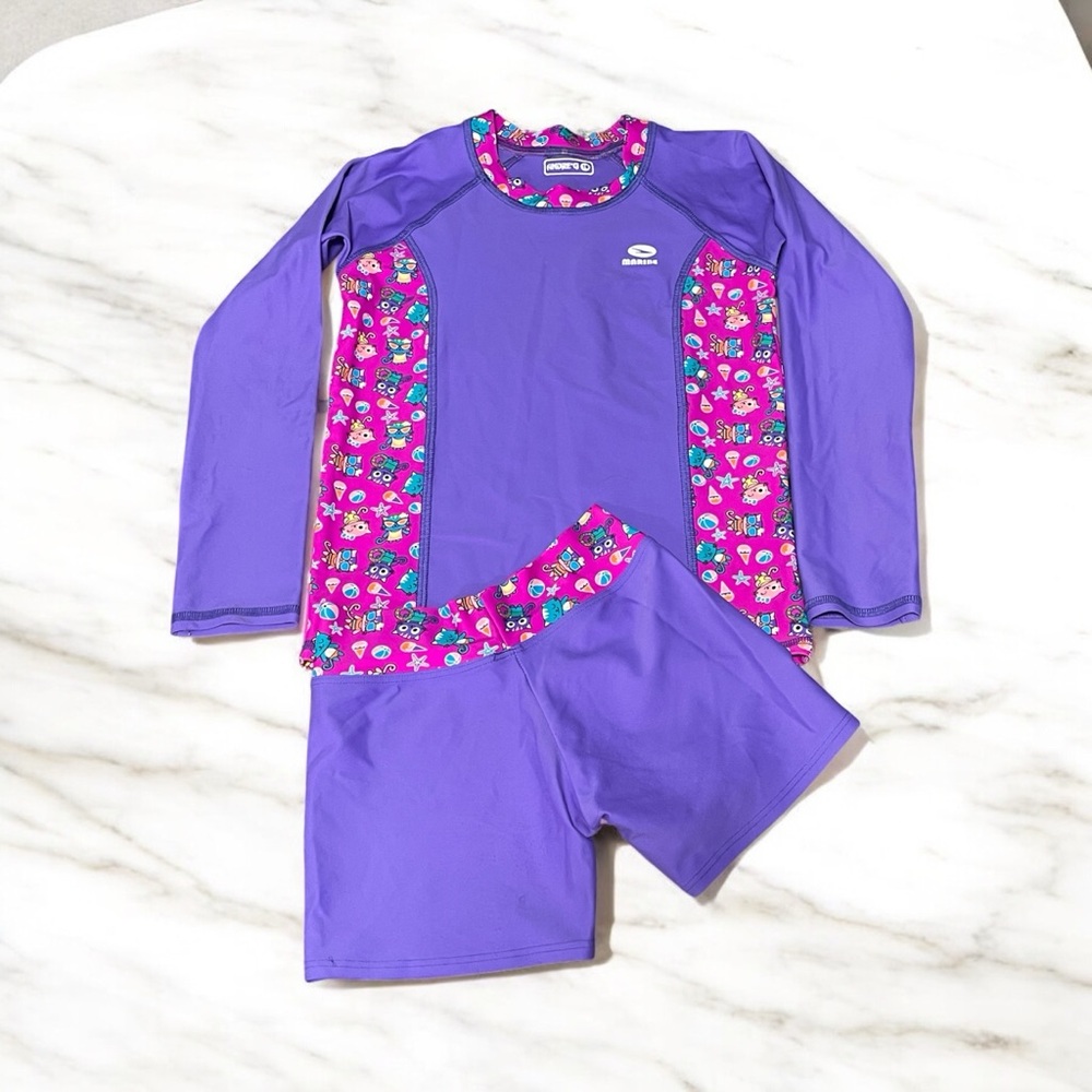 Girls rash guard purple 2 piece swimsuit